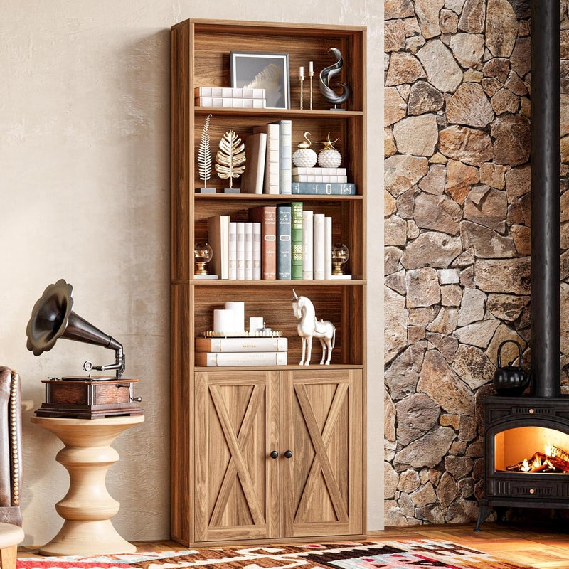 IRONCK Industrial Bookshelves and Bookcases with Doors Floor Standing 6 Shelf Display Storage Shelves 70 in Tall Bookcase for Home Office, Living Room - Image 4